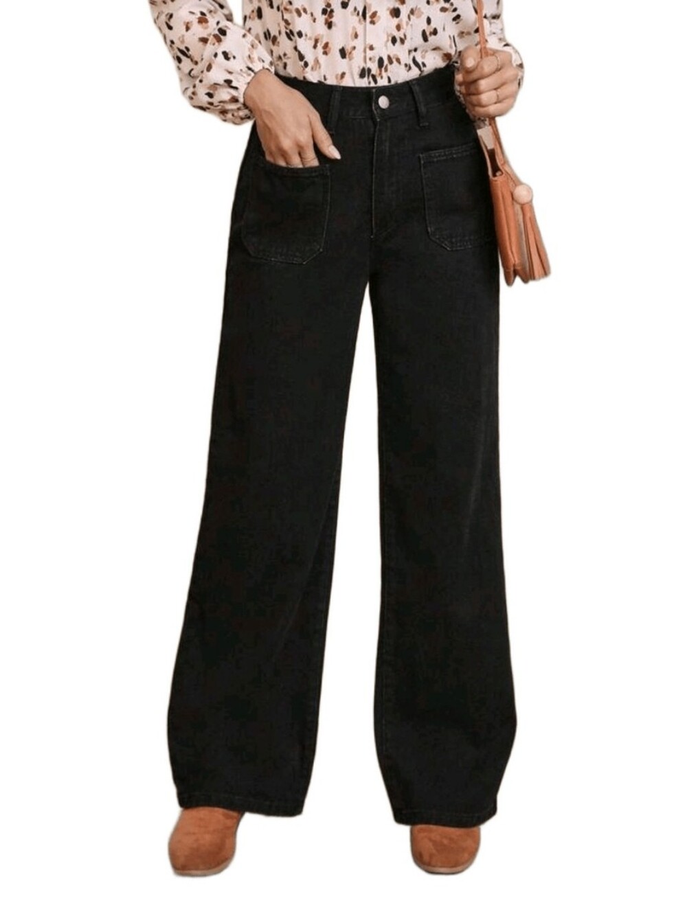 SHEIN Black High-Rise Wide-Leg Jeans for Women